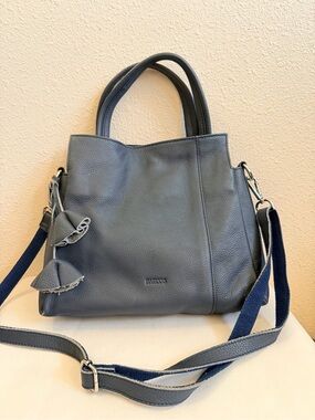 BARCOS Blue Pebbled Satchel Top Handle Bag Zip Magnetic Closure Strap Pockets